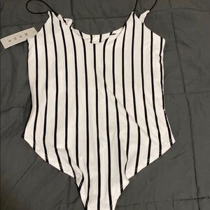 Black and White striped bodysuit. Never worn.